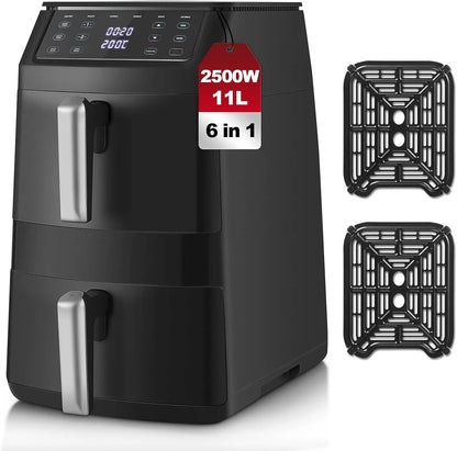 Friggitrice Ad Aria | 11 Litri con Doppio Cestello e Controllo Digitale | Cottura Sana e Veloce per Famiglie 6