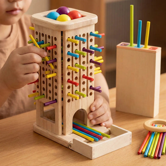 Gioco Montessori 3 in 1 | Giocattolo Educativo in Legno con Bastoncini Colorati | Sviluppa Abilità di Ordinamento e Conteggio per Bambini 3+ 0
