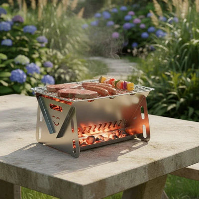 Gril pliant en acier inoxydable | Design compact et léger pour les grillades en plein air