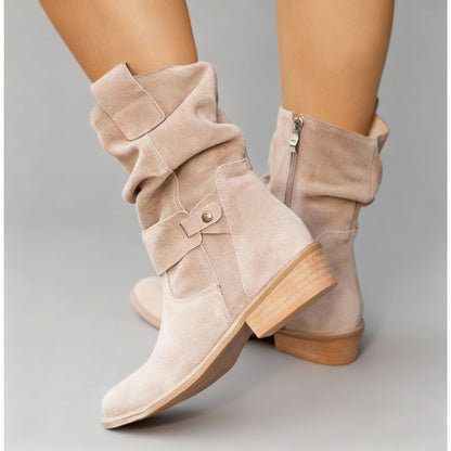 Loredana | Women's Mid-Calf Slouch Boots with Low Heel - Timeless Elegance