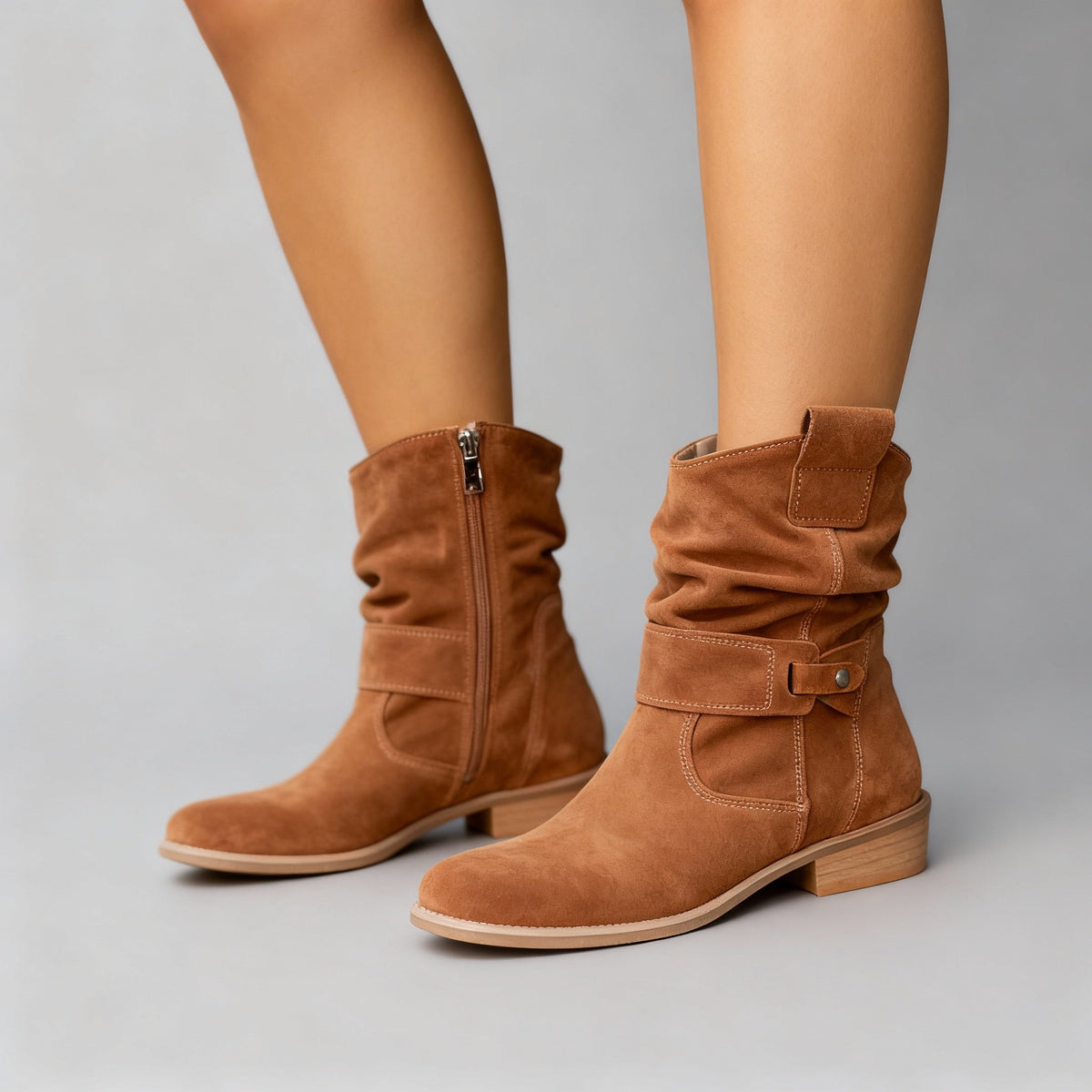 Loredana | Women's Mid-Calf Slouch Boots with Low Heel - Timeless Elegance