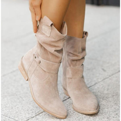 Loredana | Women's Mid-Calf Slouch Boots with Low Heel - Timeless Elegance