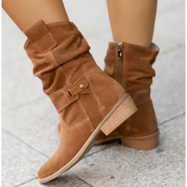 Loredana | Women's Mid-Calf Slouch Boots with Low Heel - Timeless Elegance