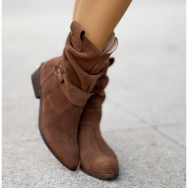 Loredana | Women's Mid-Calf Slouch Boots with Low Heel - Timeless Elegance
