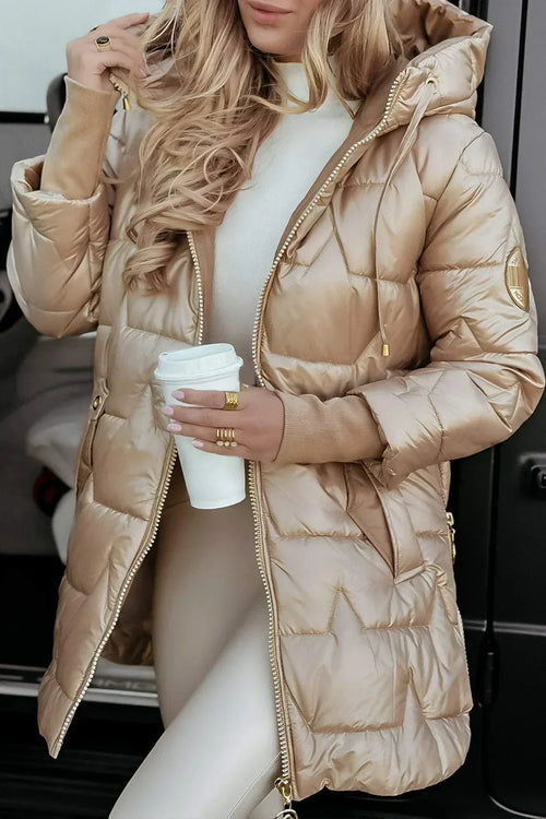 Orsola | Women's Padded Jacket with Hood and Gold Details - Premium Cold-Weather Look