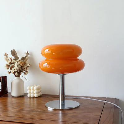 Dimbare glazen nachtlamp met chromen voet