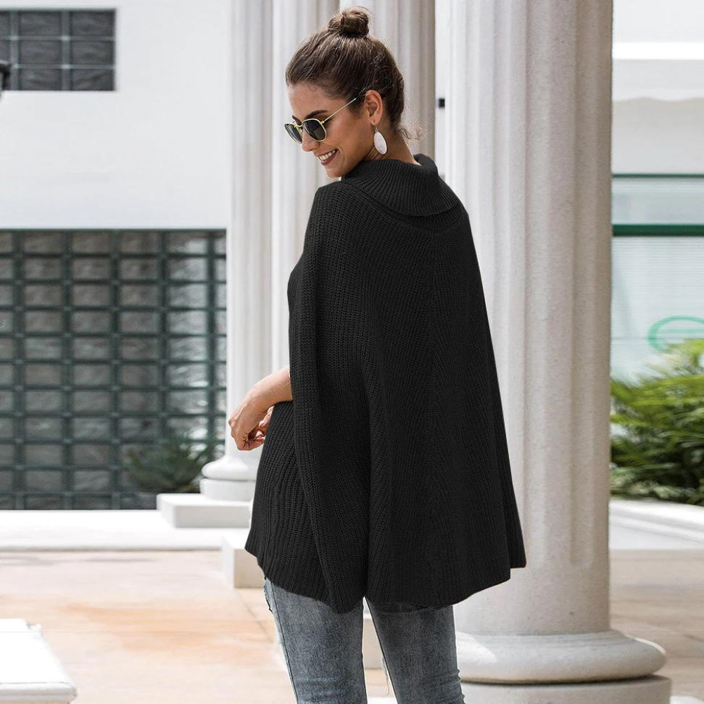 Alba | Women's Turtleneck Poncho Sweater - Cozy Cape Style