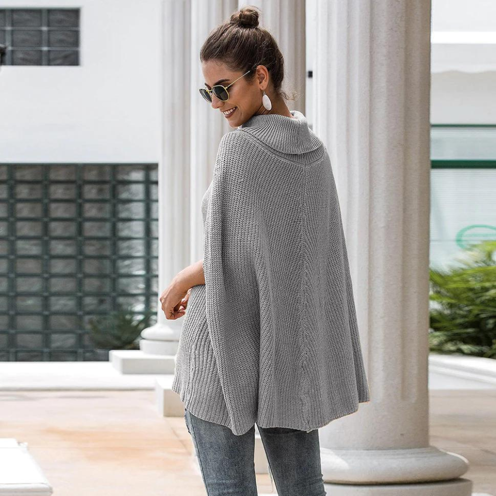 Alba | Women's Turtleneck Poncho Sweater - Cozy Cape Style