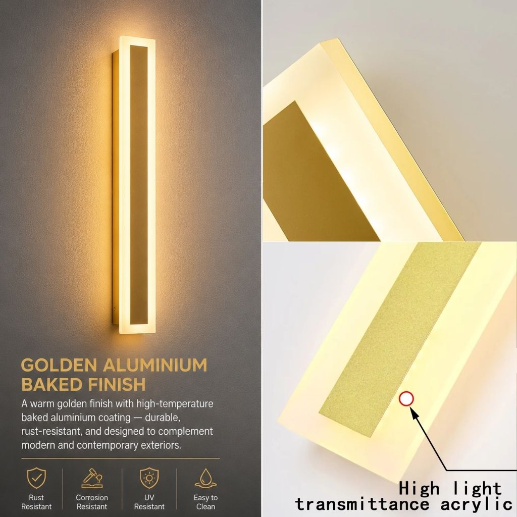 Illuminazione Esterno | Lampada da Parete LED Impermeabile Dorata con Telecomando | Design Moderno per Giardini e Facciate 4