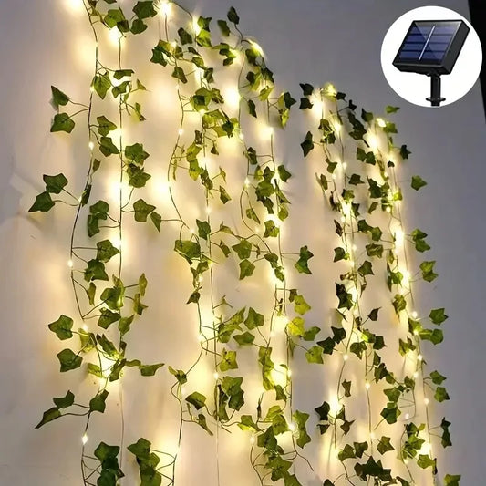 Illuminazione Verde | Luci Solari da Giardino con Foglie di Edera Artificiale | 8 Modalità per Decorazioni Festive