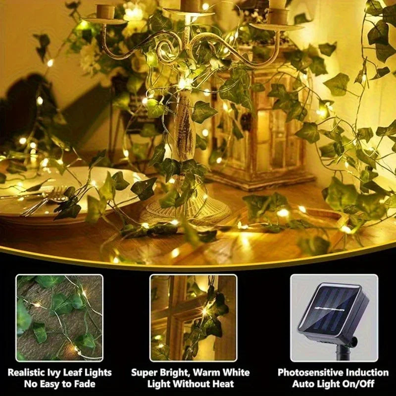 Green Lighting | Garden Solar Lights with Artificial Ivy Leaves | 8 Modes for Festive Decorations