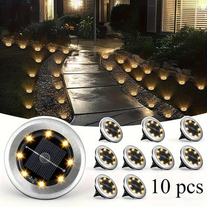 Garden Lighting | Set of 10 Waterproof Solar Lights with Automatic On/Off | Decoration for Walkways and Flowerbeds