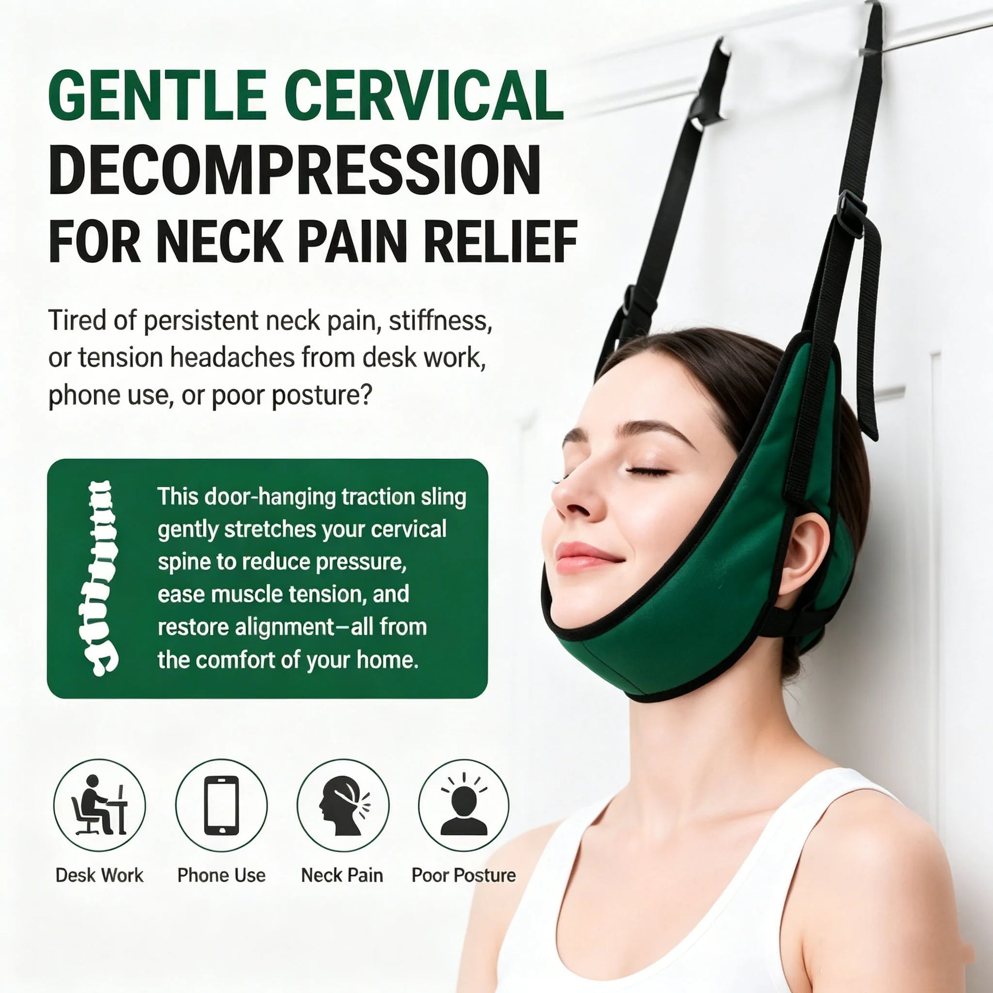 Imbracatura Decompressione Cervicale | Dispositivo Ergonomico per Sollievo al Collo con Cinghie Regolabili 0