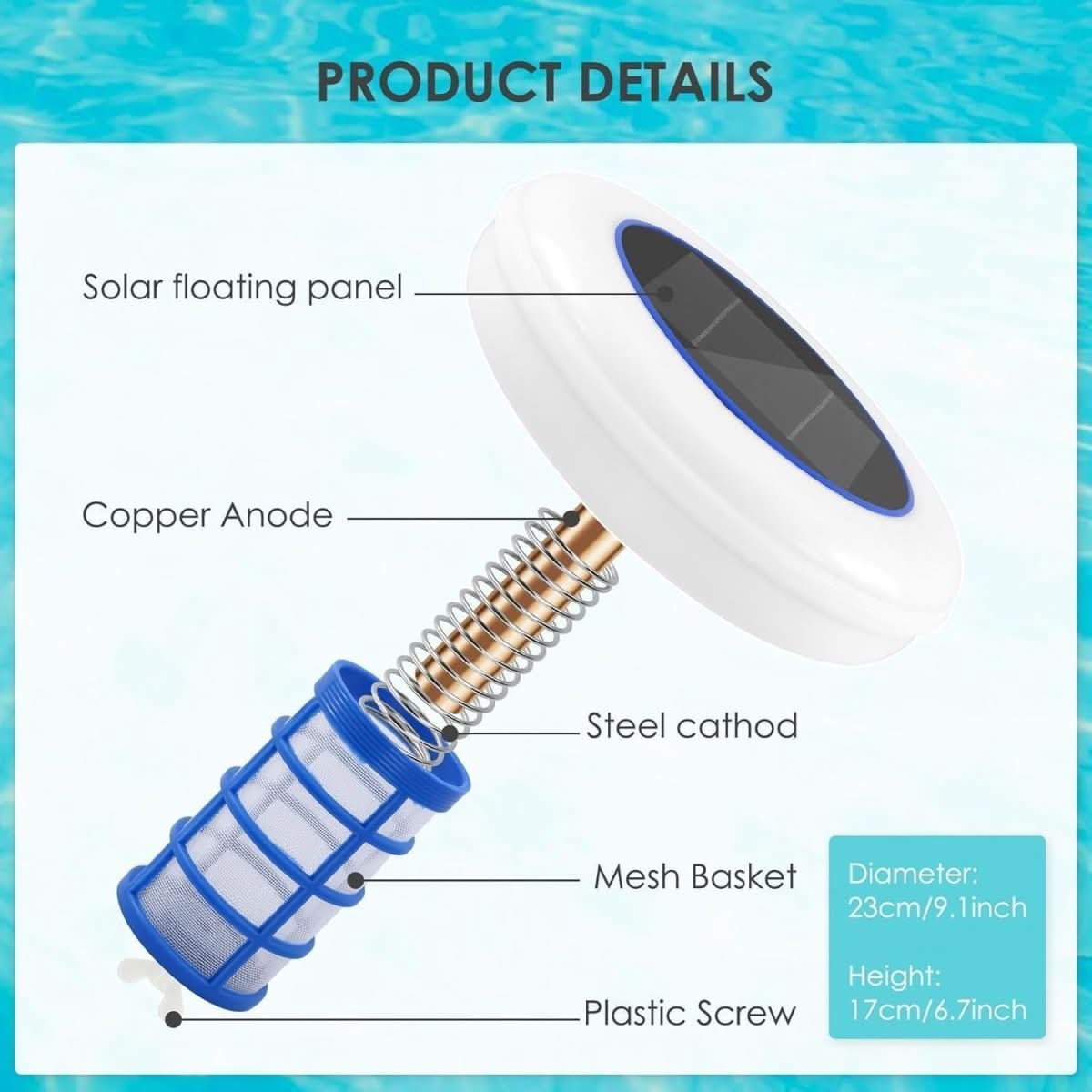 Solar Pool Ionizer with RGB LED Light and Waterproof Design | Natural Purification for Crystal Clear Water