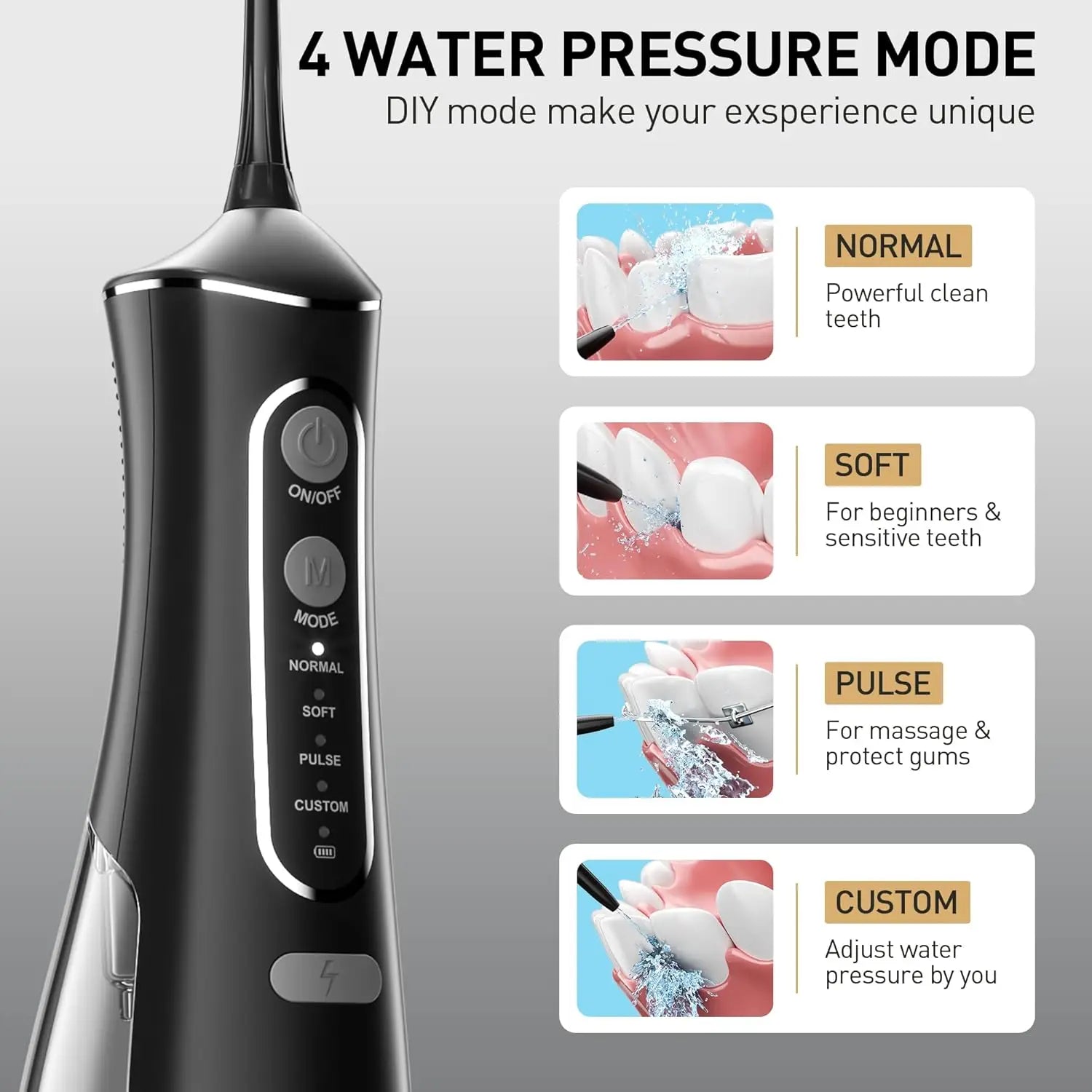 Irrigatore Orale Ricaricabile | 4 Modalità e 5 Ugelli per Pulizia Profonda | Ideale per Igiene Dentale Completa 2
