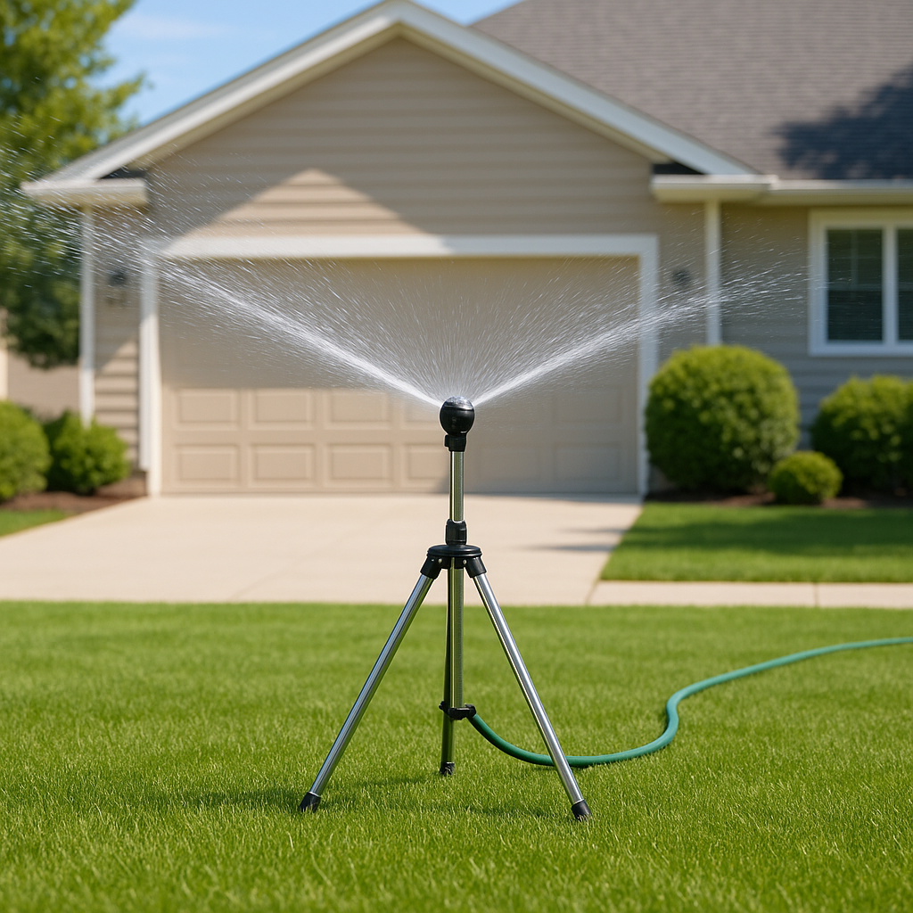 360° Adjustable Garden Sprinkler with Stainless Steel Tripod | Efficient Irrigation System for Lawns and Flowerbeds