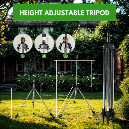 360° Adjustable Garden Sprinkler with Stainless Steel Tripod | Efficient Irrigation System for Lawns and Flowerbeds