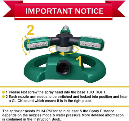 Garden Sprinkler | Automatic Sprinkler with 36 Adjustable Nozzles | Coverage Up to 49 Feet for Lawns and Gardens