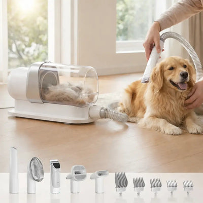 Kit Professionale per Toelettatura Animali | Aspiratore Silenzioso con Cattura Peli al 99% | Potente e Efficiente per Un Grooming Facile