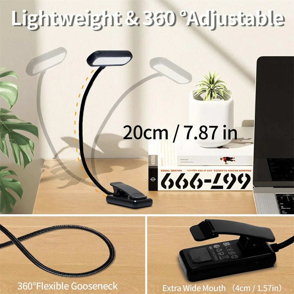 Lampada da Lettura LED Ricaricabile con Collo Flessibile e 3 Temperature di Colore per Comfort Visivo a Letto 2