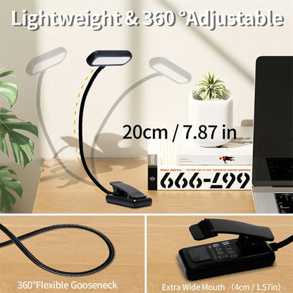 Lampada da Lettura LED Ricaricabile con Collo Flessibile e 3 Temperature di Colore per Comfort Visivo a Letto 2