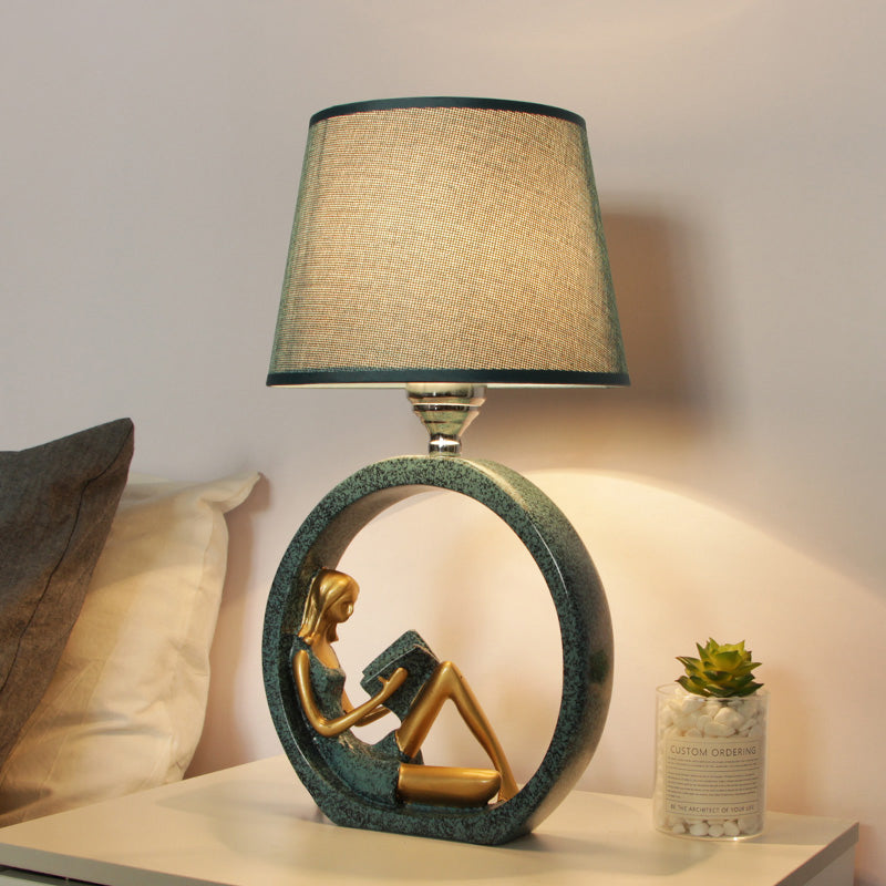 Table Lamp with Resin Base and Fabric Lampshade
