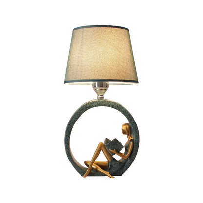 Table Lamp with Resin Base and Fabric Lampshade