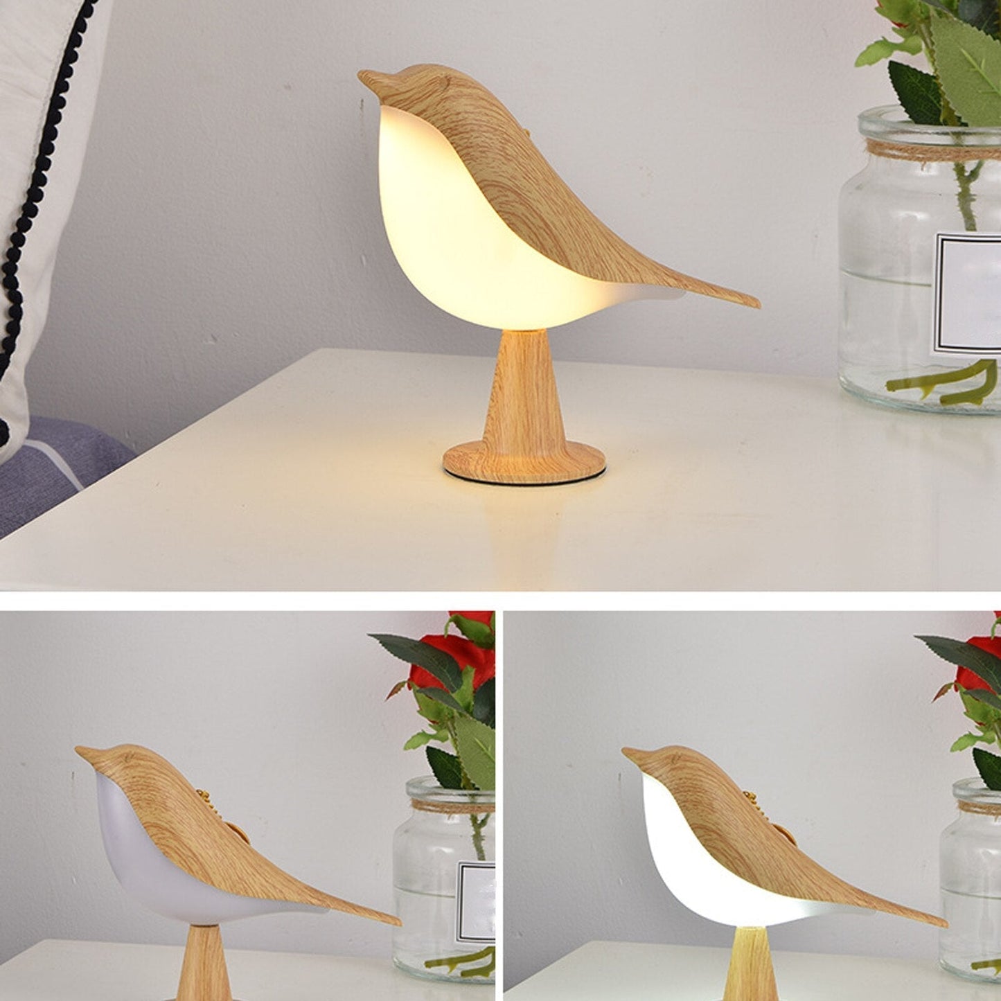 Wooden Bird-shaped Table Lamp with LED
