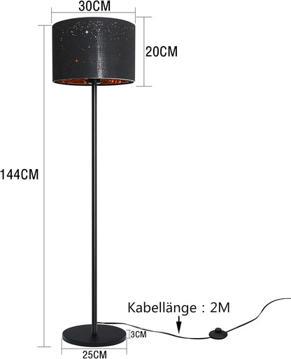 Lampada da Terra Design con Paralume in Tessuto Nero e Oro | Stile Elegante per Atmosfera Accogliente in Soggiorno e Camera da Letto 3
