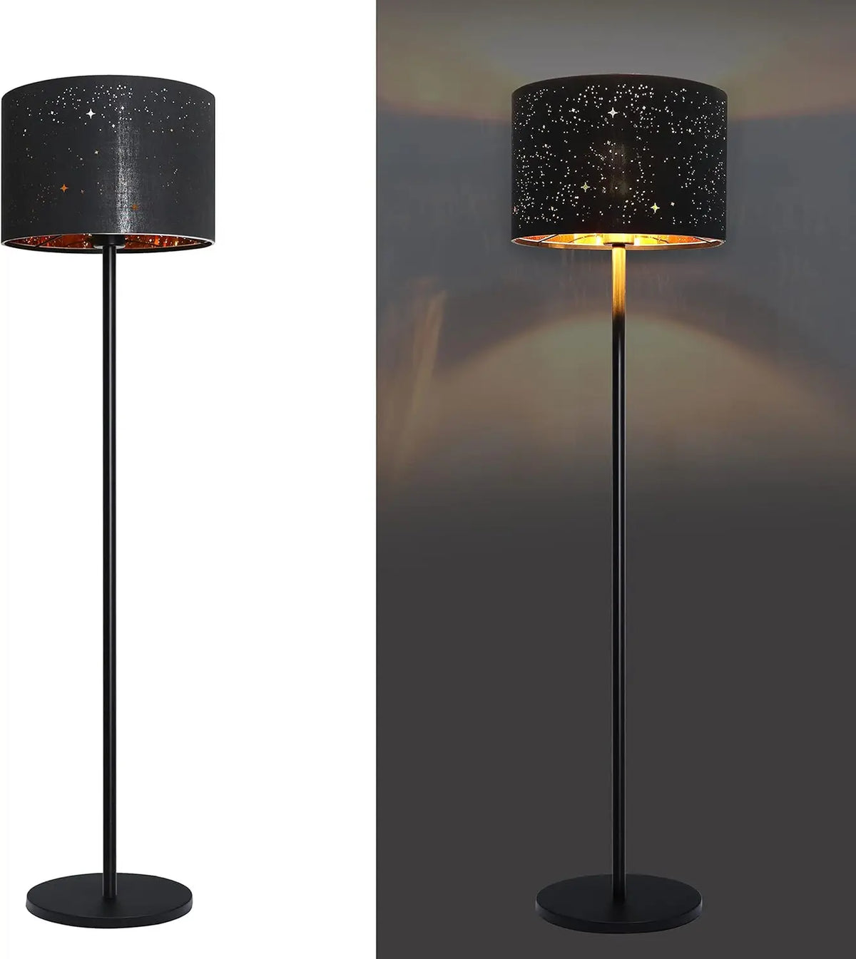 Lampada da Terra Design con Paralume in Tessuto Nero e Oro | Stile Elegante per Atmosfera Accogliente in Soggiorno e Camera da Letto 6