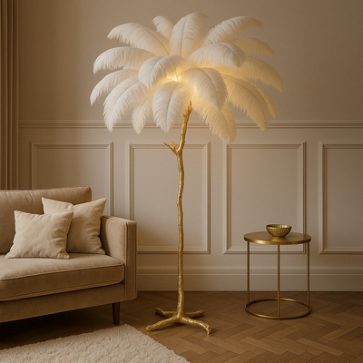 Decoratieve vloerlamp van struisvogelveren