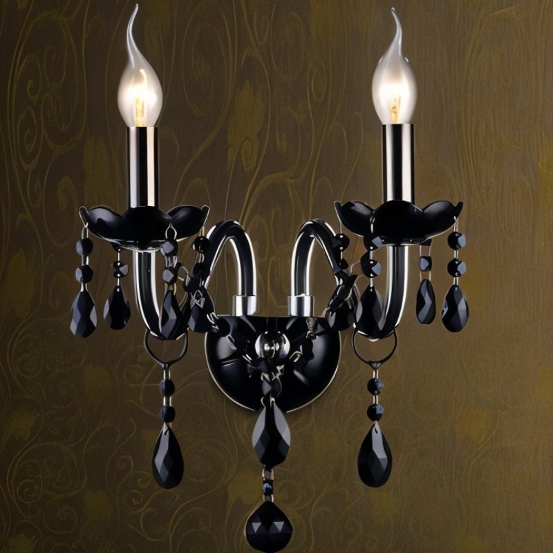 Lampadario Moderno in Cristallo Nero con Bracci Decorati | Eleganza Versatile per Camera da Letto e Soggiorno 0