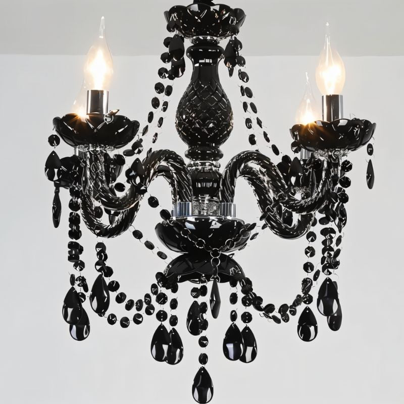 Lampadario Moderno in Cristallo Nero con Bracci Decorati | Eleganza Versatile per Camera da Letto e Soggiorno 1
