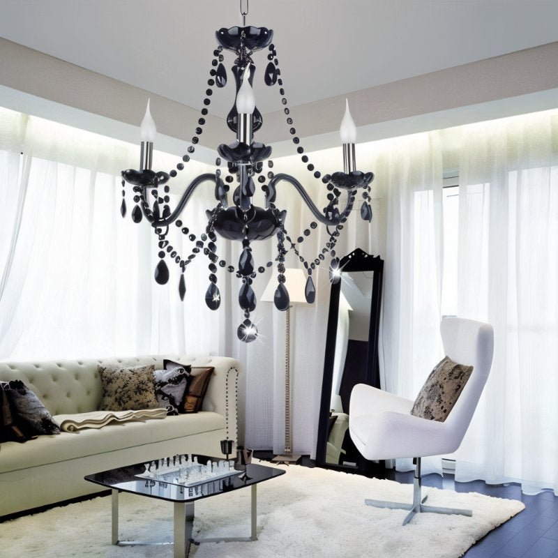 Lampadario Moderno in Cristallo Nero con Bracci Decorati | Eleganza Versatile per Camera da Letto e Soggiorno 3