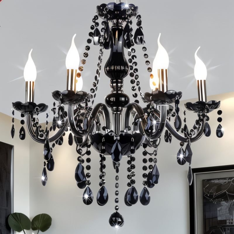 Lampadario Moderno in Cristallo Nero con Bracci Decorati | Eleganza Versatile per Camera da Letto e Soggiorno 5