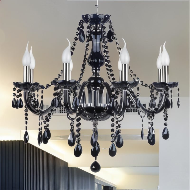 Lampadario Moderno in Cristallo Nero con Bracci Decorati | Eleganza Versatile per Camera da Letto e Soggiorno 6