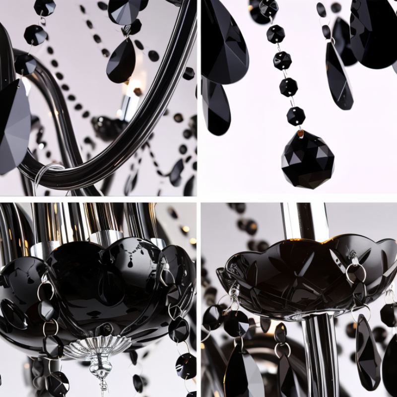 Lampadario Moderno in Cristallo Nero con Bracci Decorati | Eleganza Versatile per Camera da Letto e Soggiorno 8