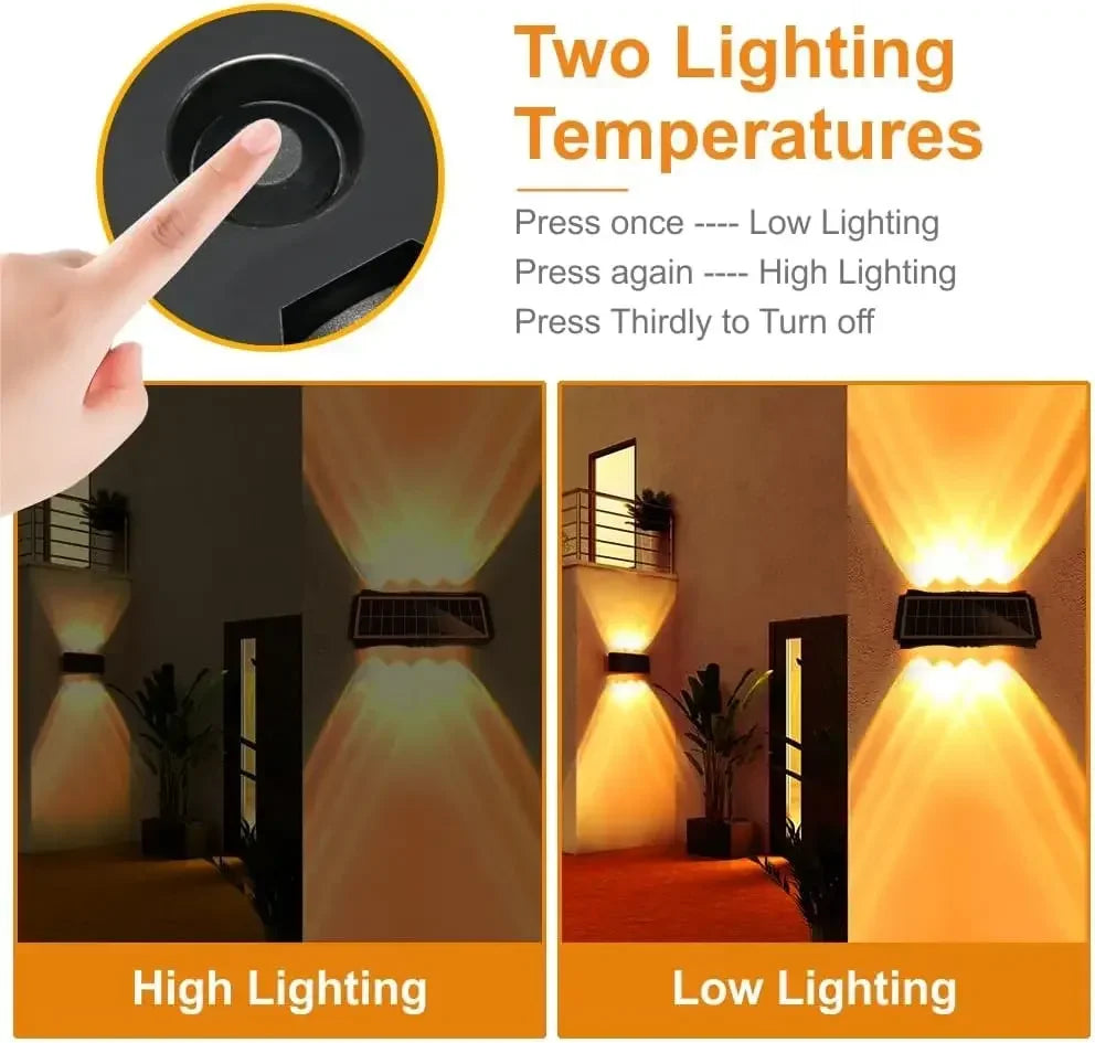 Waterproof LED Solar Wall Lamps with Brightness Adjustment | Elegant Design for Gardens and Balconies