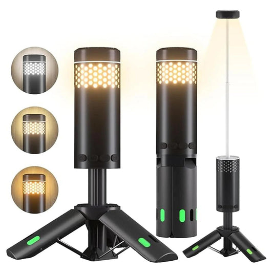 Lanterna da Campeggio LED Ricaricabile con Treppiede e Power Bank | Luce Regolabile e Resistente all'Acqua per Avventure Outdoor