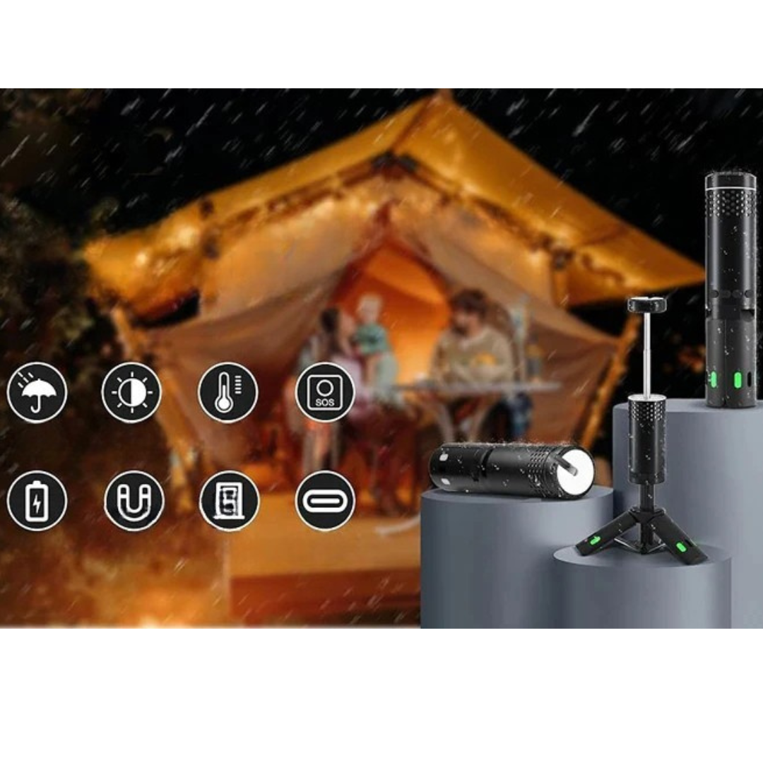 Rechargeable LED Camping Lantern with Tripod and Power Bank | Adjustable and Water-Resistant Light for Outdoor Adventures