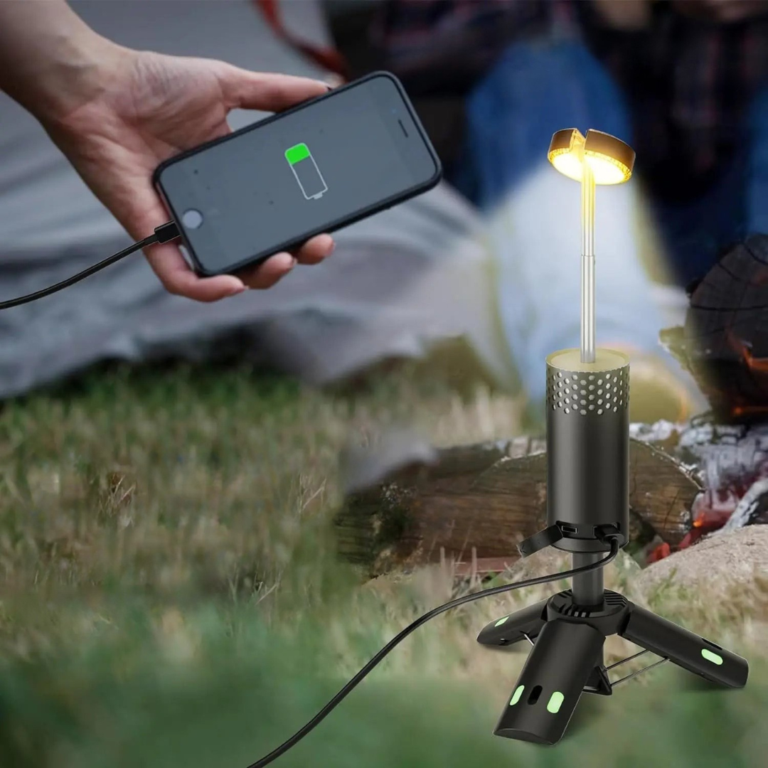 Rechargeable LED Camping Lantern with Tripod and Power Bank | Adjustable and Water-Resistant Light for Outdoor Adventures