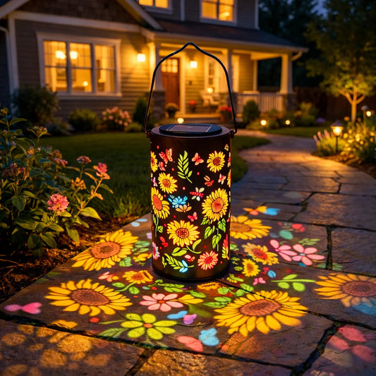 Lanterne Solari da Esterno | Lanterna Decorativa con Design Girasole e Proiezione Colorata | Illuminazione Incantevole per Giardini e Spazi Esterni
