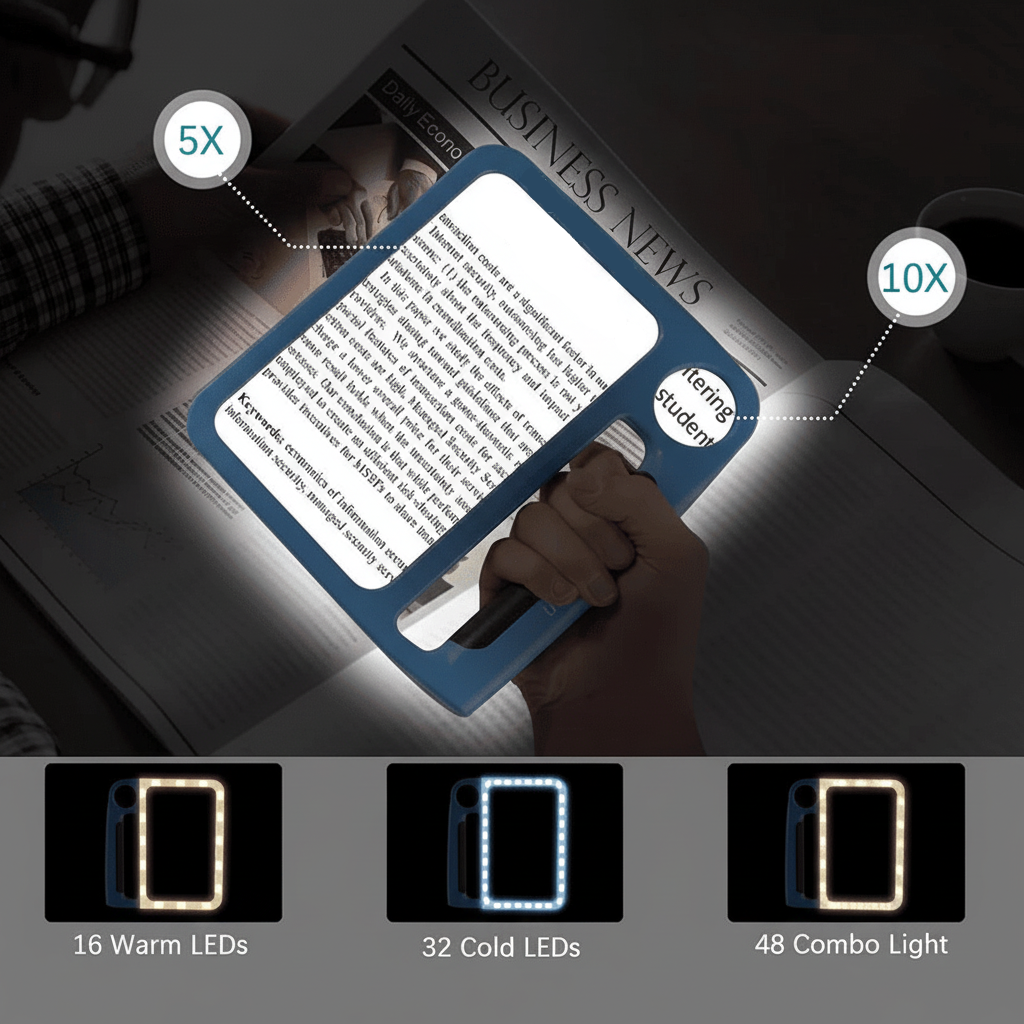 Magnifying Lens with LED Light and 5x/10x Magnification | Portable Lens for Comfortable and Clear Reading