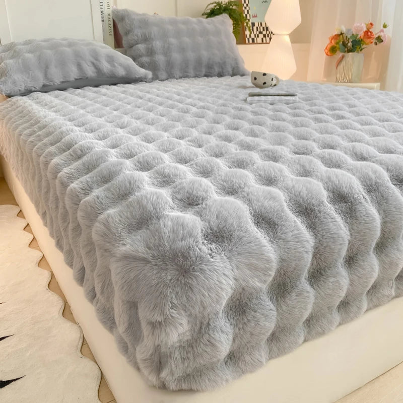 Lenzuolo Letto Singolo in Pile di Coniglio con Angoli Morbidi | Tessuto Traspirante per Comfort Invernale 0