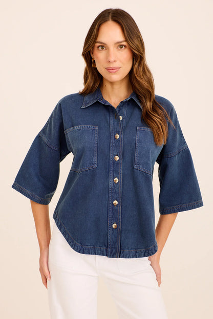 Liam | Elegante Camicia Uomo in Twill di Cotone Indigo 0