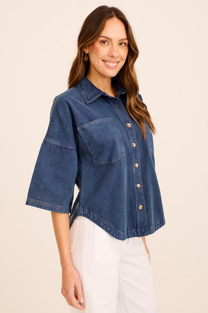 Liam | Elegante Camicia Uomo in Twill di Cotone Indigo 1