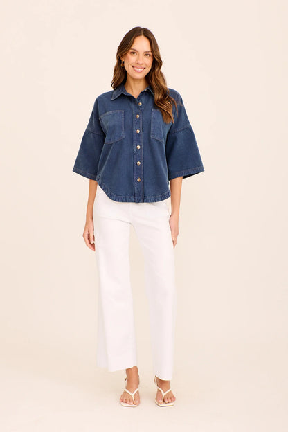 Liam | Elegante Camicia Uomo in Twill di Cotone Indigo 3