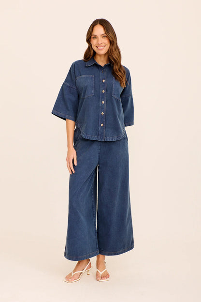 Liam | Elegante Camicia Uomo in Twill di Cotone Indigo 4