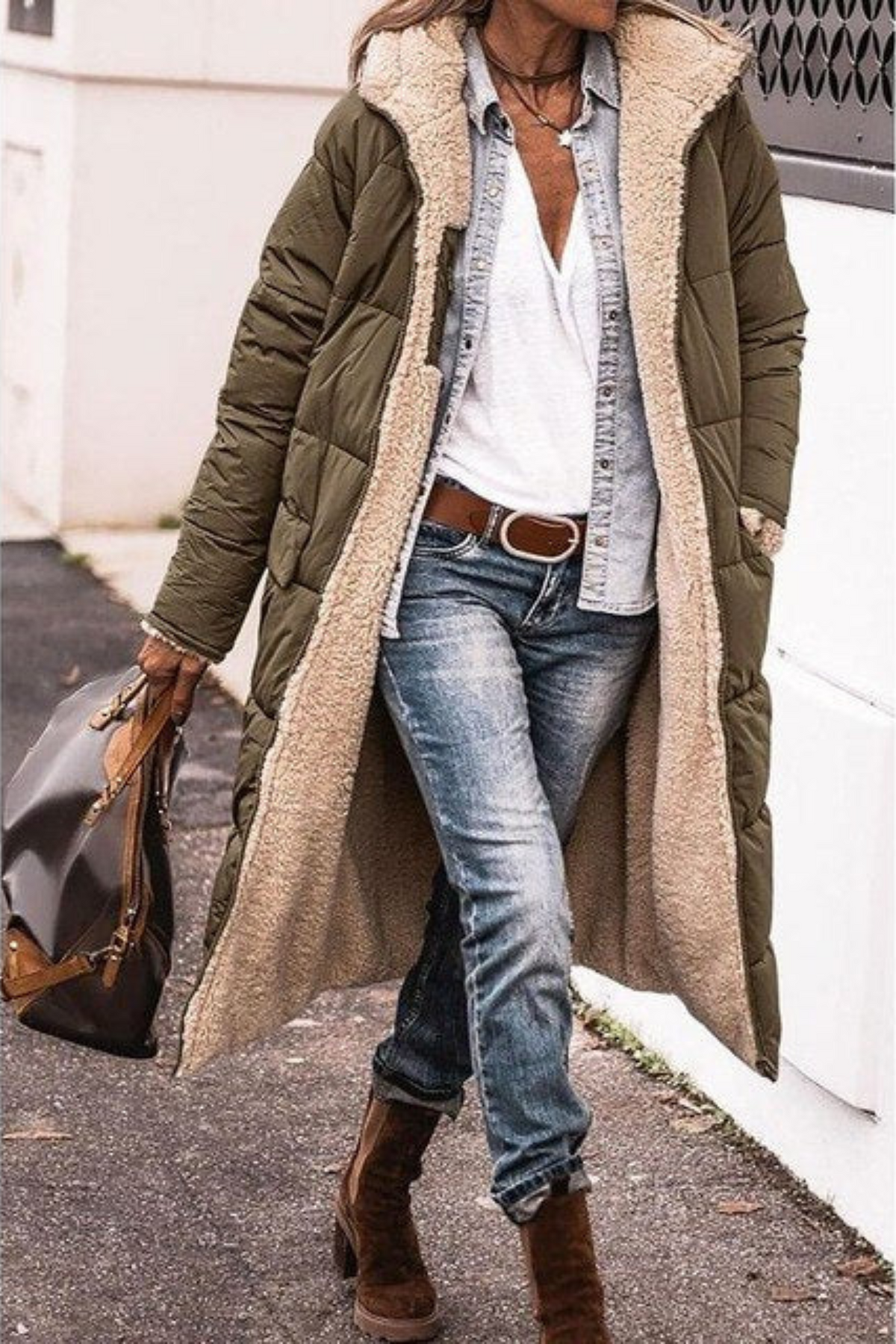 Sibilla | Women's Long Reversible Padded Coat with Sherpa Lining and Hood - Two Looks in One