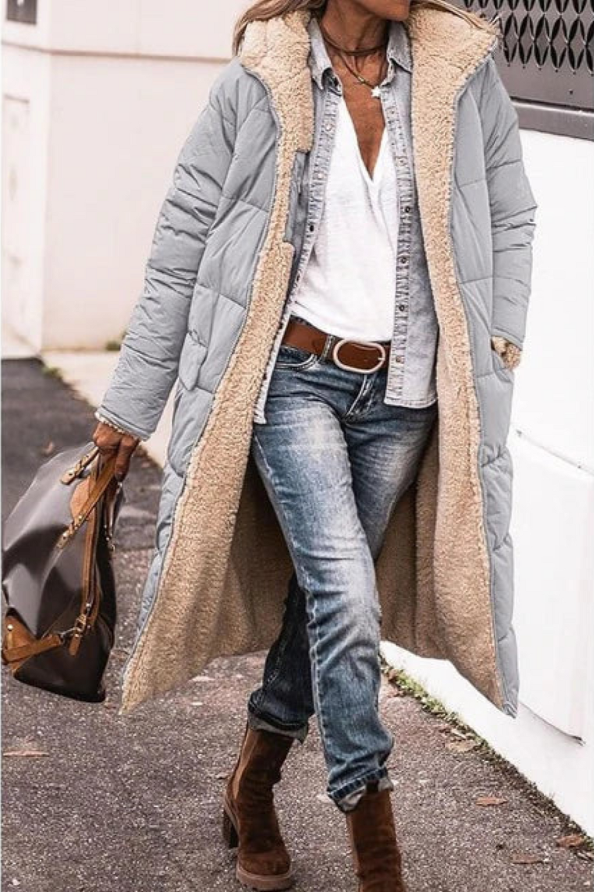 Sibilla | Women's Long Reversible Padded Coat with Sherpa Lining and Hood - Two Looks in One